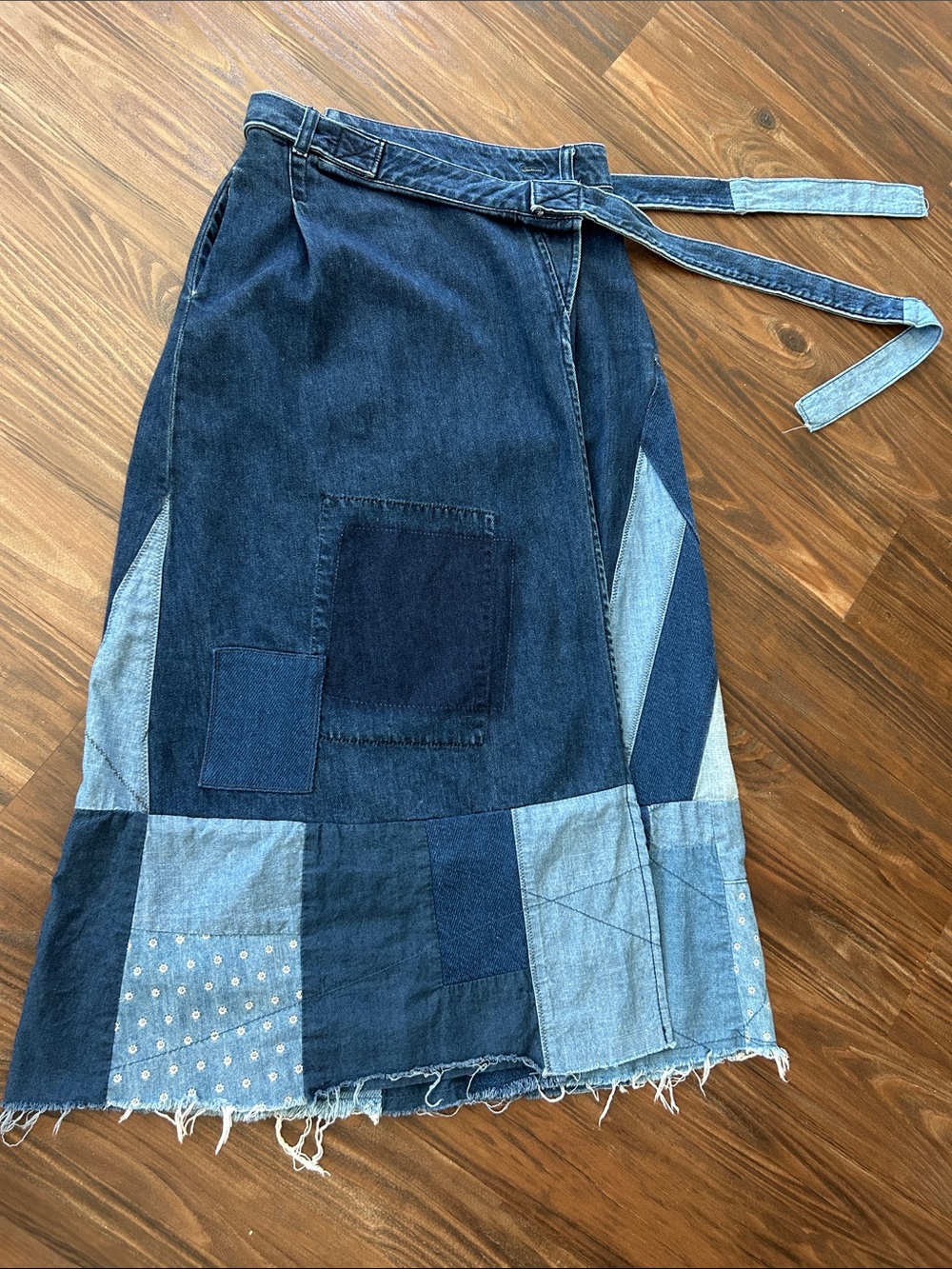 We The Free Indigo Patchwork Denim Maxi Skirt